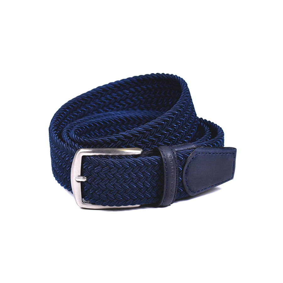 Cinturón de hombre de piel y elastico trenzado en azul