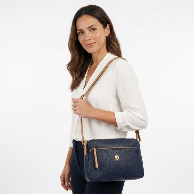 Bolso bandolera grande El Potro Oasis mujer en piel vacuno color azul
